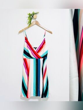 Express Y2K Colorful Rainbow Babydoll Mini Summer Dress